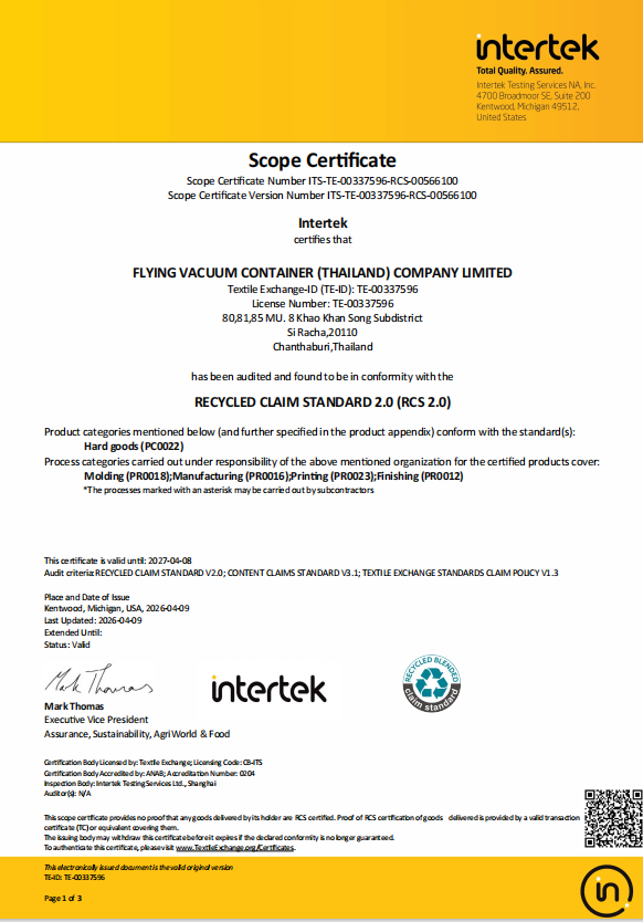RCS (Recycled Claim Standard) certificate