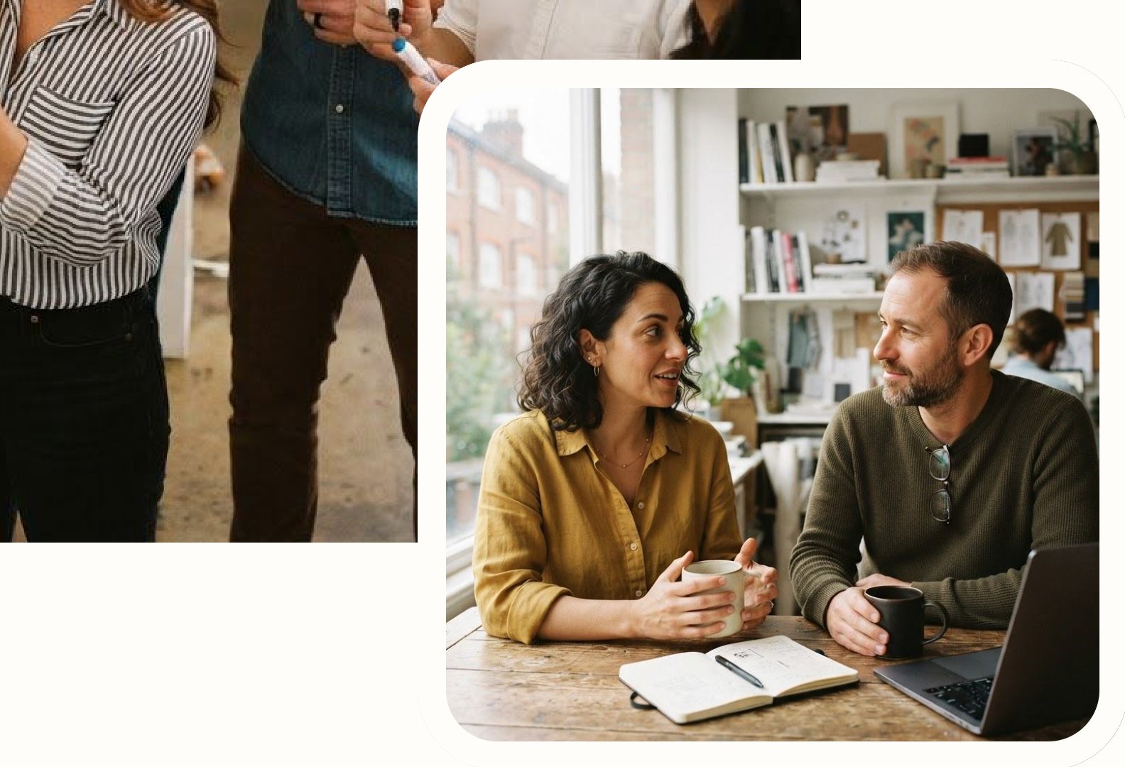 FLY-CUP colleagues talking over coffee in the office