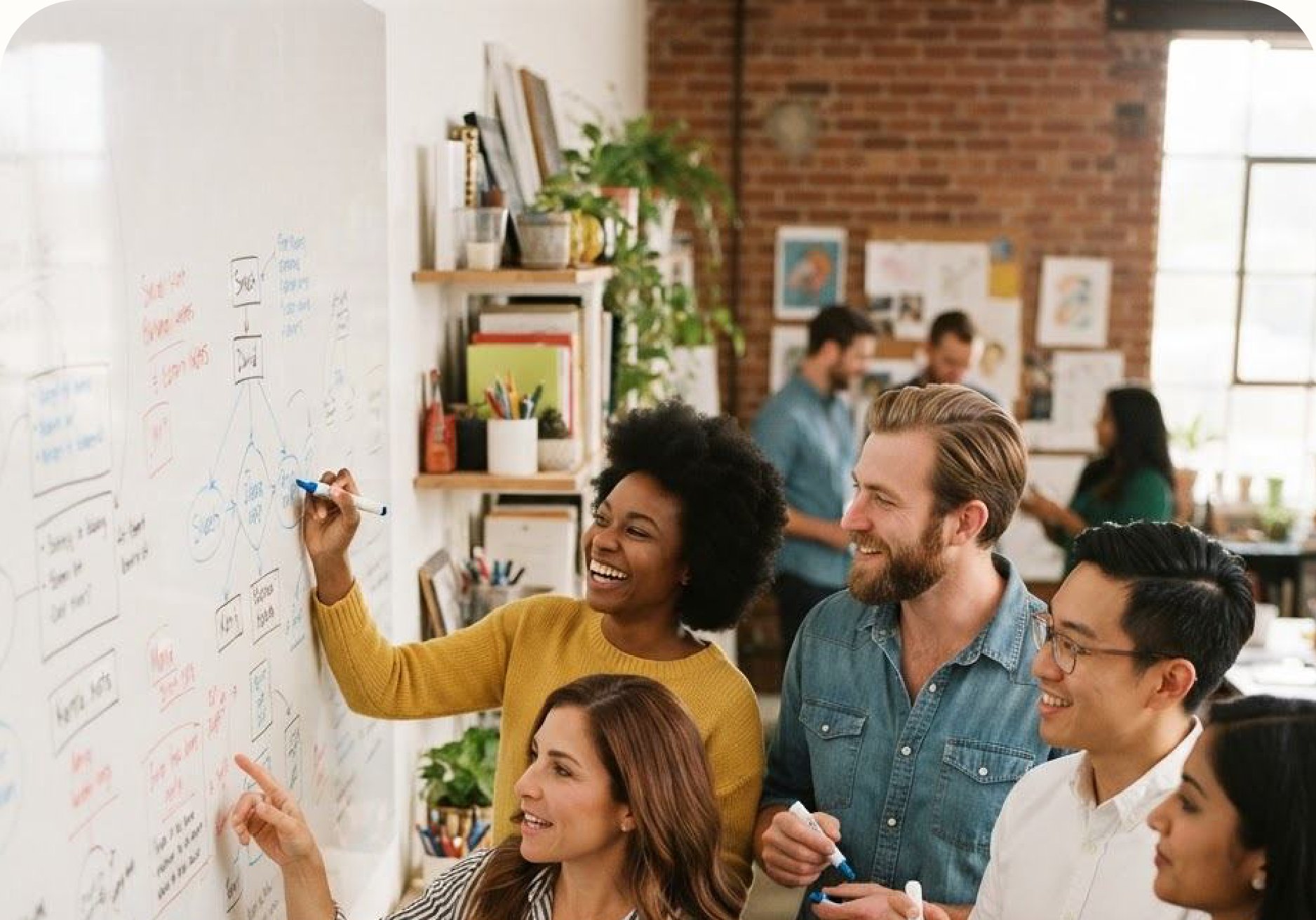 FLY-CUP team collaborating at a whiteboard